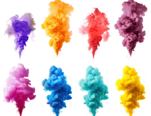 set of colourful smokes isolated on transparent background