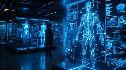 Obraz premium holographic display of blue human body