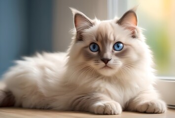 portrait of a beautiful domestic cat, purebred Ragdoll