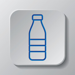 Bottle simple icon vector. Flat design. Paper cut design. Cutted blue symbol with shadow. Gray badge button, gray background