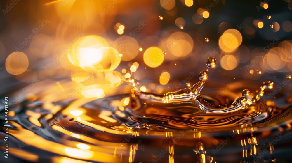 Fototapete close-up of perfume droplets splashing into a pool of liquid, creating ripples.
