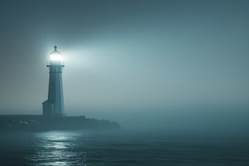 Fototapeta premium lighthouse beaming light in the fog