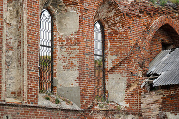 The windows of the old castle of the church in the Gothic style