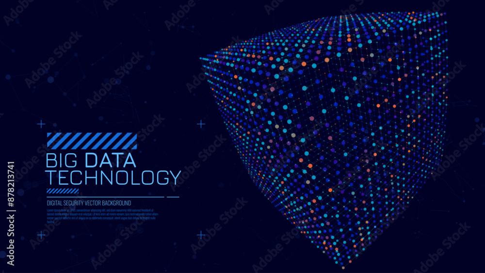Poster Big Data Storage Technology. Abstract Data Cube Background. Modern Technology Banner. Information Server. Data Science Computer Science Algorithms Vector Illustration.