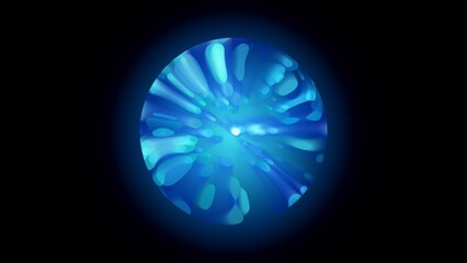 Abstract energy sphere of particles and waves of magical glow on a dark background.flickering lights and changing perspectives
