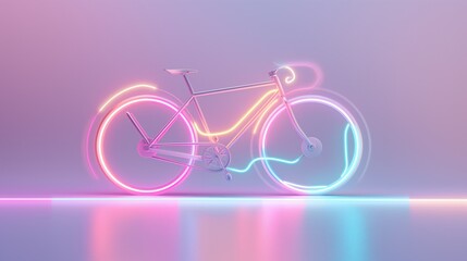 Fototapeta premium Neon bicycle against a gradient background, modern minimalist art