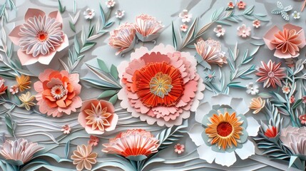 Coral paper embroidery of floral patterns, combining traditional craft with contemporary design.