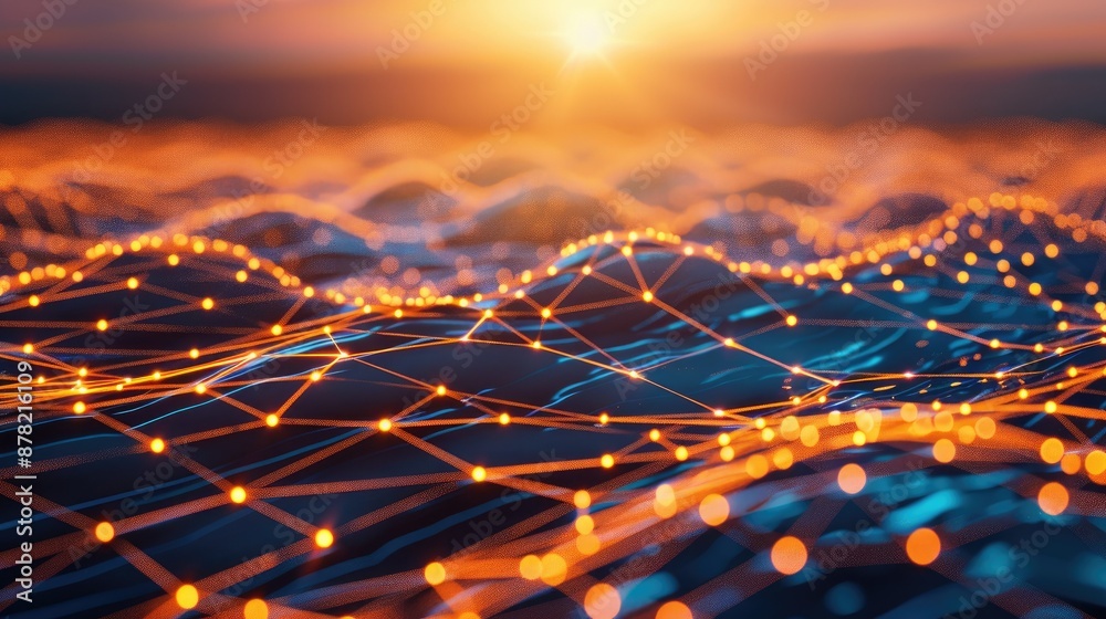 Poster abstract background with a digital network of connected lines and dots