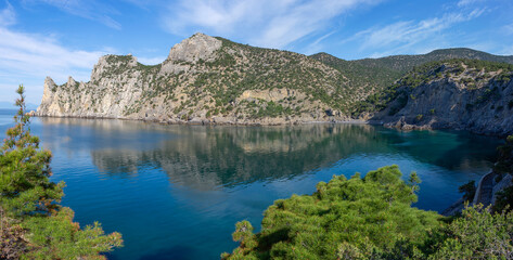 Naklejka premium Panorama of the Blue (Tsarskaya) bay, Novy Svet settlement, Crimea