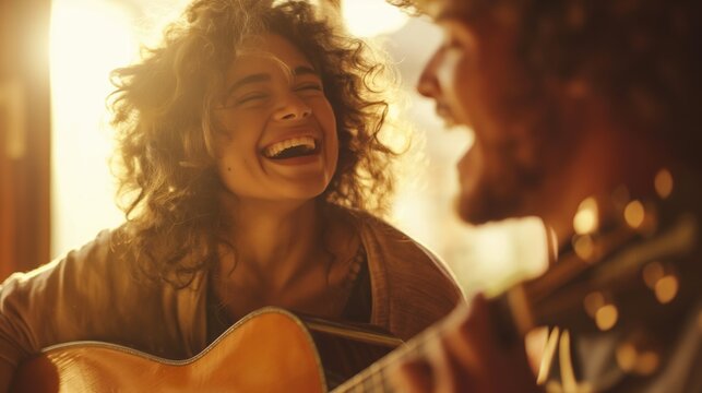 Musicians performing in a band displaying fun and joy while making music - Powered by Adobe