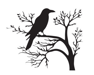Silhouette of a crow bird on tree branch vector