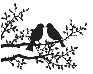 Birds on a branch silhouette vector