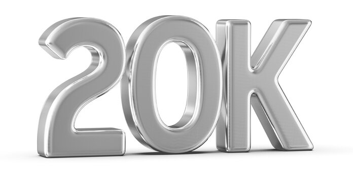20k Followers Silver Number 3D Render