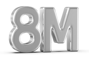 8M Followers Silver Number 3D Render