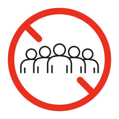 Forbidden group people, ban meeting and gathering of team sign. Prohibited social cooperation symbol. Restriction person. Vector illustration