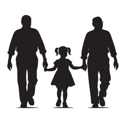 grandparents walking with two granddaughter silhouette vector