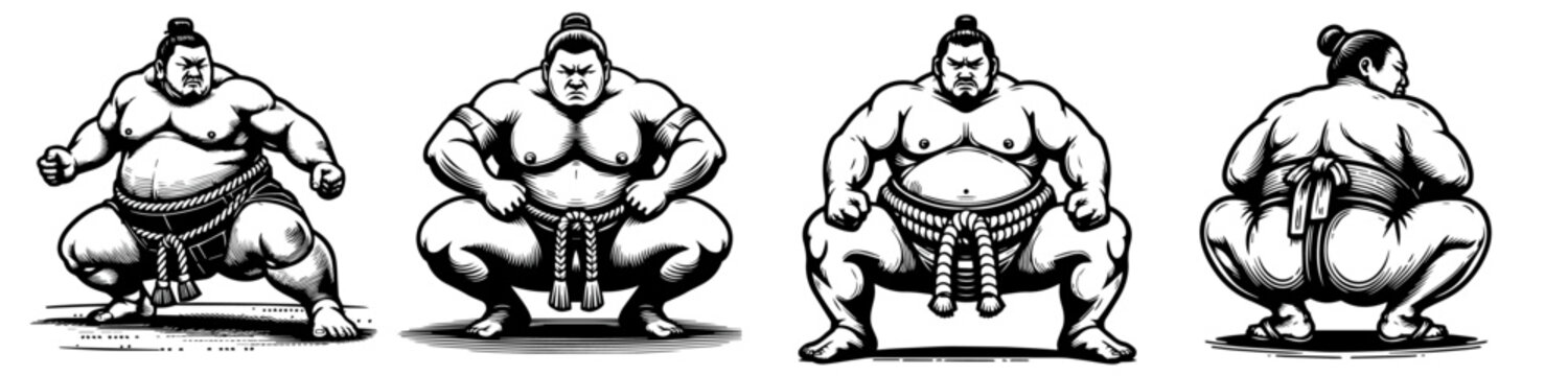 collection of sumo wrestling artwork black and white vector graphics