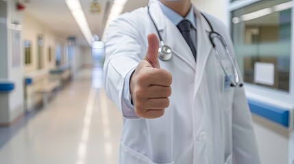 Friendly Doctor Gives Thumbs Up in Hospital