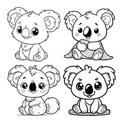 Set of Cute cartoon characters Koala illustration for children's coloring pages.
