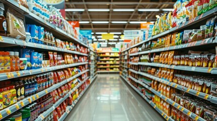 Naklejka premium Aisle of a supermarket with various products