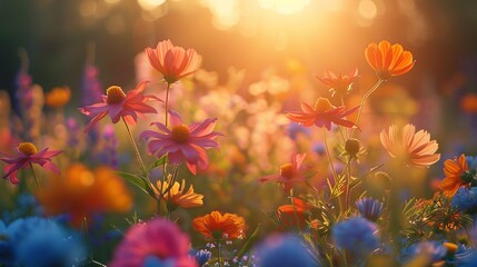 Obraz premium Wildflowers Blooming at Sunset