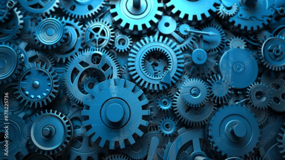 Aufkleber collection of various blue gears and cogwheels interlocking. symbol of machinery, engineering, and m