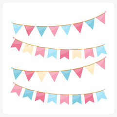 Obraz premium Bunting for decoration of invitations, greeting cards etc, bunting flags, pink and blue colors