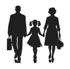 grandparents walking with two granddaughter silhouette vector