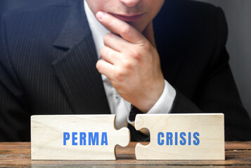 Permacrisis concept. Period of persistent instability and uncertainty, continuous and overlapping...