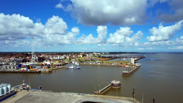 Cuxhaven - Entrance to the fishing port - aerial view of the Landwehrkanal with a view of the Alte Liebe