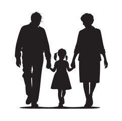 grandparents walking with two granddaughter silhouette vector