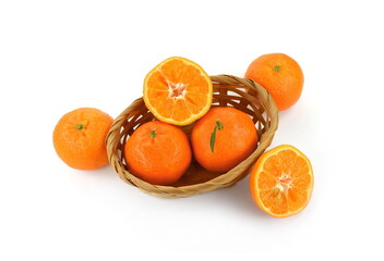 Ripe juicy tangerines isolated on white background. Fresh fruits.