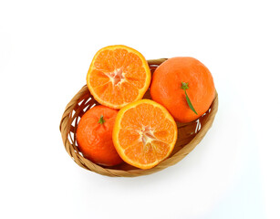 Ripe juicy tangerines isolated on white background. Fresh fruits.