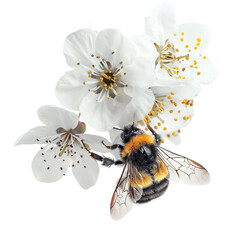Harmonious Bee and White Blossom on Transparent Background