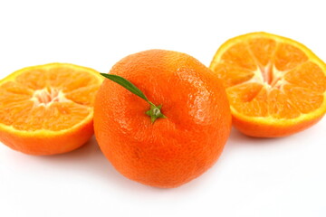 Ripe juicy tangerines isolated on white background. Fresh fruits.