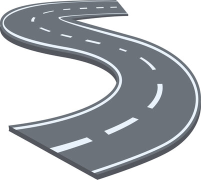Winding road with lane markings is curving in an s shape