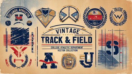 Vintage college athletic department vector collection,