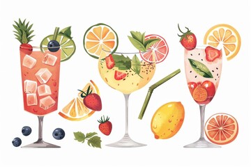 illustrations of fruit cocktails