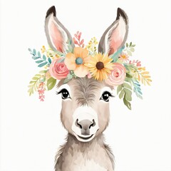 Floral Baby Donkey Nursery Illustration Generative Ai Illustration