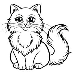Fototapeta premium Birman cat standing side view. Ink black and white doodle drawing in woodcut style.