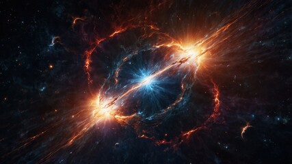Fototapeta premium A breathtaking depiction of a celestial collision where cosmic energies clash, creating an explosion of vibrant colors and dynamic patterns. 