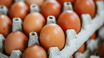 Fresh brown eggs in a carton