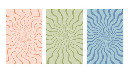 Round spiral backgrounds set in retro style and vintage colors. Vector illustrations with abstract circular pattern.