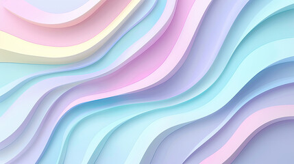 Abstract 3D Wavy Smooth Background: Multicolor Pastel Color Palette, Fluid and Organic Shapes, Soft and Gentle Hues, Modern Digital Art, Dynamic and Flowing Design, Creative Visual Aesthetic