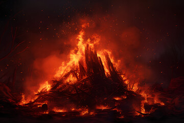 Naklejka premium the bonfire was the color of blood red flames