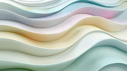 Obraz premium Abstract 3D Wavy Smooth Background: Multicolor Pastel Color Palette, Fluid and Organic Shapes, Soft and Gentle Hues, Modern Digital Art, Dynamic and Flowing Design, Creative Visual Aesthetic