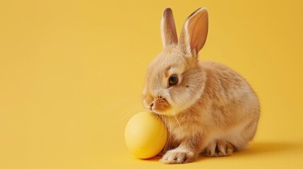 Fototapeta premium Easter bunny on yellow backdrop