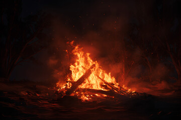 the bonfire was the color of blood red flames