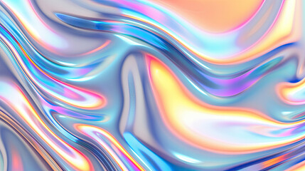 Fototapeta premium Abstract Fluid Iridescent Holographic Neon Curved Wake in Motion Colorful Background: 3D Render, Dynamic Visual Effect, Futuristic Design