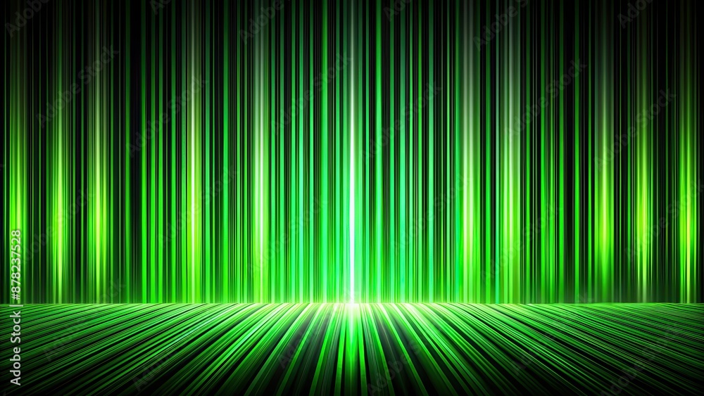 Wall mural Vibrant green stripes of light against a deep black backdrop, vibrant, green, stripes, light, deep, black, backdrop, abstract